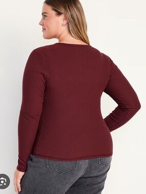 Old Navy Plush-Knit Long-Sleeve T-Shirt Ribbed Burgundy